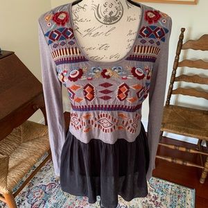 🌺Johnny Was Boho Embroidered Peplum Top Medium 🌺
